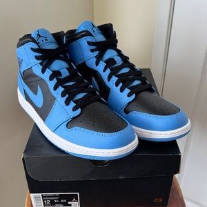 Air Jordan 1 Mid Men's Shoes - Blue/Black - Brand New